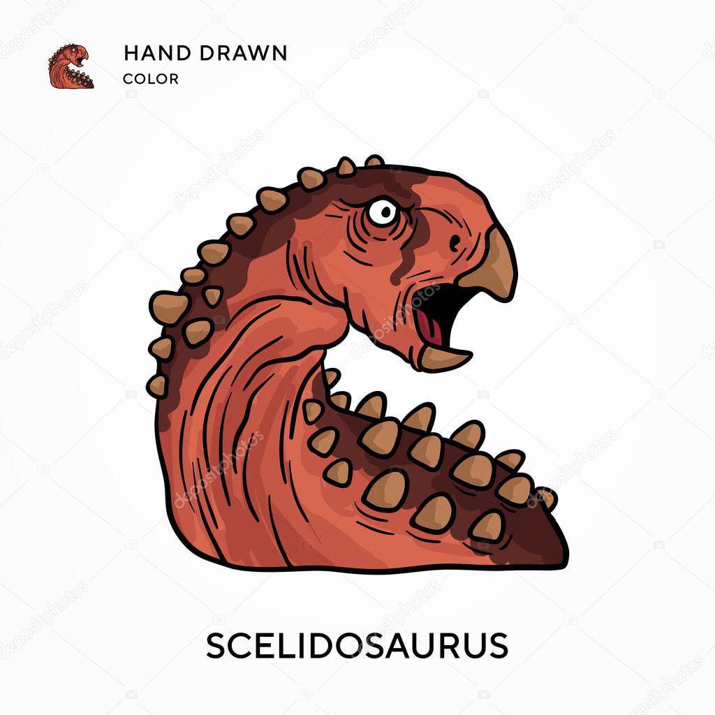 Scelidosaurus Hand drawn color icon. Modern vector illustration concepts. Easy to edit and customize