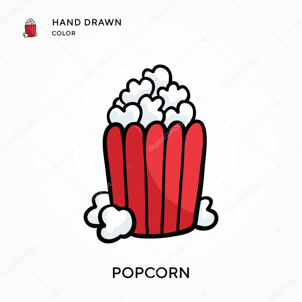 Popcorn Hand drawn color icon. Modern vector illustration concepts. Easy to edit and customize