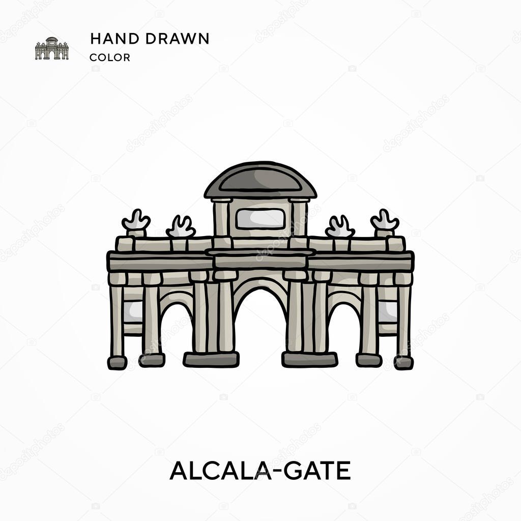 Alcala-gate Hand drawn color icon. Modern vector illustration concepts. Easy to edit and customize