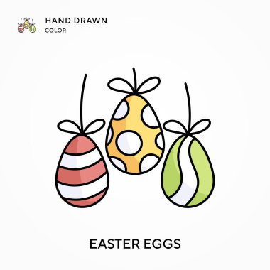 Paskalya yumurtaları El renk ikonu çizdi. Modern vektör illüstrasyon kavramları. Düzenlemesi ve kişiselleştirmesi kolay.
