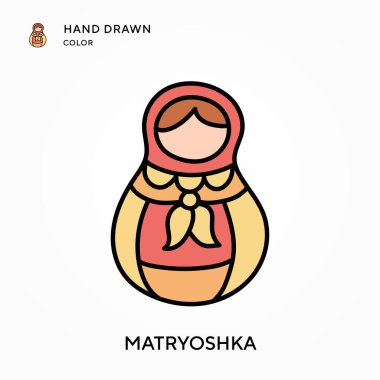 Matrioshka El renk simgesi çizdi. Modern vektör illüstrasyon kavramları. Düzenlemesi ve kişiselleştirmesi kolay.