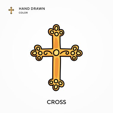 Çapraz El çizilmiş renk simgesi. Modern vektör illüstrasyon kavramları. Düzenlemesi ve kişiselleştirmesi kolay.