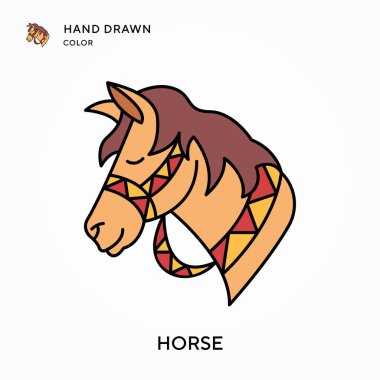 Horse Hand renkli simge çizdi. Modern vektör illüstrasyon kavramları. Düzenlemesi ve kişiselleştirmesi kolay.