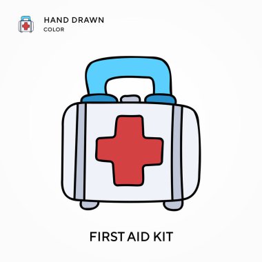 İlk yardım çantası. El renk simgesi çizmiş. Modern vektör illüstrasyon kavramları. Düzenlemesi ve kişiselleştirmesi kolay.