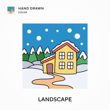 Peyzaj Eli renk simgesi çizdi. Modern vektör illüstrasyon kavramları. Düzenlemesi ve kişiselleştirmesi kolay.