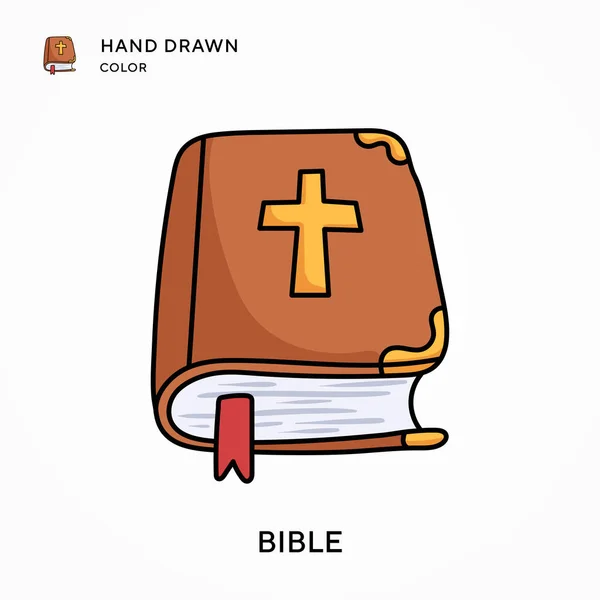 Bible Hand Drawn Color Icon Modern Vector Illustration Concepts Easy — Stock Vector