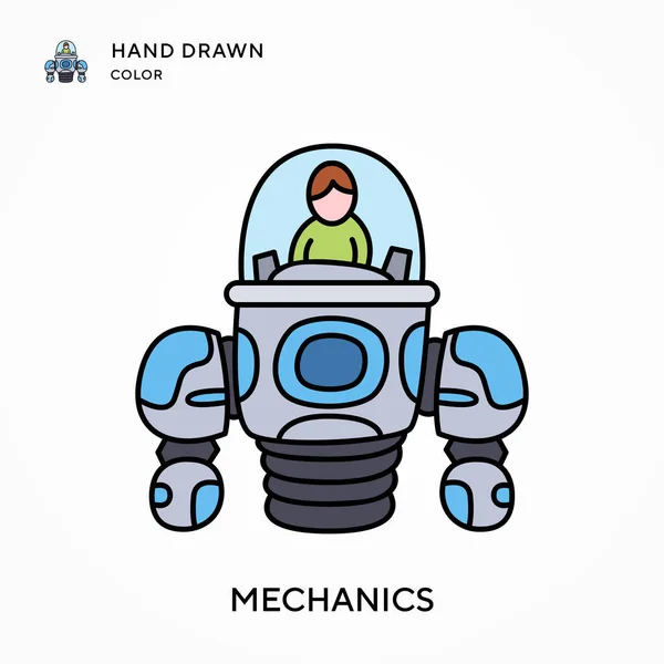 Mechanica Handgetekend Kleurenpictogram Moderne Vector Illustratie Concepten Eenvoudig Bewerken Aan — Stockvector