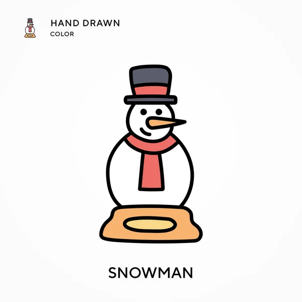 Stock vector Snowman Hand drawn color icon. Modern vector illustration concepts. Easy to edit and customize.