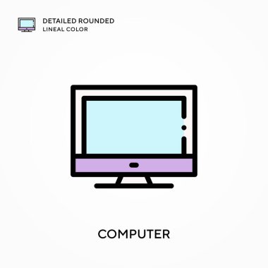 Bilgisayar ayrıntılı yuvarlak doğrusal renk. Modern vektör illüstrasyon kavramları. Düzenlemesi ve kişiselleştirmesi kolay.
