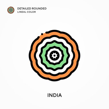 Hindistan ayrıntılı yuvarlak çizgisel renk. Modern vektör illüstrasyon kavramları. Düzenlemesi ve kişiselleştirmesi kolay.