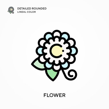 Çiçek detaylandırılmış yuvarlak çizgi rengi. Modern vektör illüstrasyon kavramları. Düzenlemesi ve kişiselleştirmesi kolay.