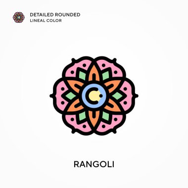 Rangoli ayrıntılı yuvarlak çizgisel renk. Modern vektör illüstrasyon kavramları. Düzenlemesi ve kişiselleştirmesi kolay.
