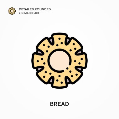 Ekmek detaylı yuvarlak çizgisel renk. Modern vektör illüstrasyon kavramları. Düzenlemesi ve kişiselleştirmesi kolay.