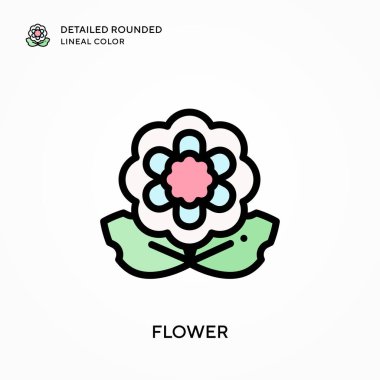 Çiçek detaylandırılmış yuvarlak çizgi rengi. Modern vektör illüstrasyon kavramları. Düzenlemesi ve kişiselleştirmesi kolay.