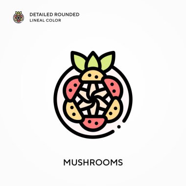 Mantarlar yuvarlak çizgisel renkler içeriyor. Modern vektör illüstrasyon kavramları. Düzenlemesi ve kişiselleştirmesi kolay.