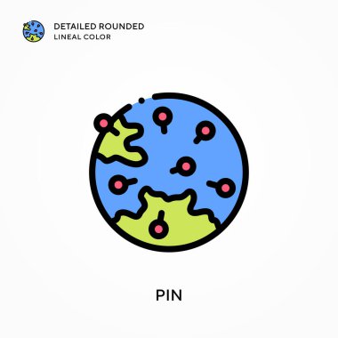 Pin detaylı yuvarlak çizgisel renk. Modern vektör illüstrasyon kavramları. Düzenlemesi ve kişiselleştirmesi kolay.