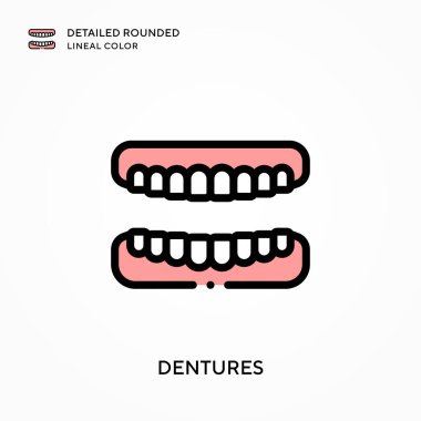 Takma dişler yuvarlak renkte detaylı. Modern vektör illüstrasyon kavramları. Düzenlemesi ve kişiselleştirmesi kolay.
