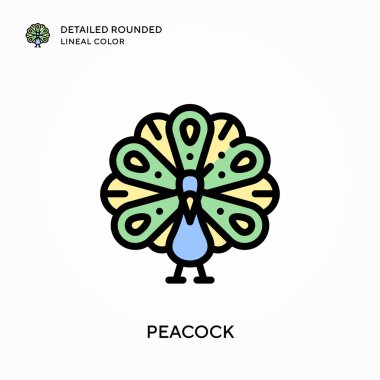 Tavuskuşu ayrıntılı yuvarlak çizgisel renk. Modern vektör illüstrasyon kavramları. Düzenlemesi ve kişiselleştirmesi kolay.