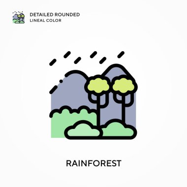 Yağmur ormanları yuvarlak çizgisel renkleri detaylı olarak açıklar. Modern vektör illüstrasyon kavramları. Düzenlemesi ve kişiselleştirmesi kolay.