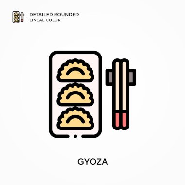 Gyoza ayrıntılı yuvarlak çizgisel renk. Modern vektör illüstrasyon kavramları. Düzenlemesi ve kişiselleştirmesi kolay.