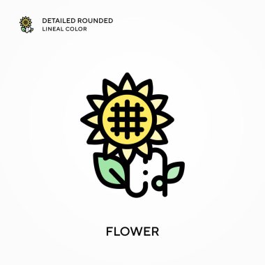 Çiçek detaylandırılmış yuvarlak çizgi rengi. Modern vektör illüstrasyon kavramları. Düzenlemesi ve kişiselleştirmesi kolay.