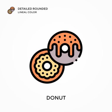 Donut ayrıntılı yuvarlak çizgisel renk. Modern vektör illüstrasyon kavramları. Düzenlemesi ve kişiselleştirmesi kolay.