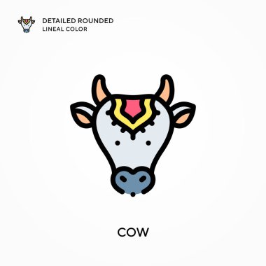 İnek ayrıntılı yuvarlak çizgisel renk. Modern vektör illüstrasyon kavramları. Düzenlemesi ve kişiselleştirmesi kolay.