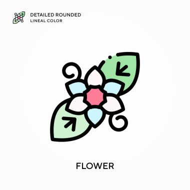 Çiçek detaylandırılmış yuvarlak çizgi rengi. Modern vektör illüstrasyon kavramları. Düzenlemesi ve kişiselleştirmesi kolay.