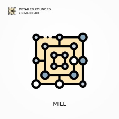 Değirmenin ayrıntılı yuvarlak çizgisel rengi. Modern vektör illüstrasyon kavramları. Düzenlemesi ve kişiselleştirmesi kolay.