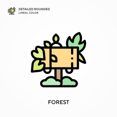 Ormanın detaylı yuvarlak çizgisel rengi. Modern vektör illüstrasyon kavramları. Düzenlemesi ve kişiselleştirmesi kolay.