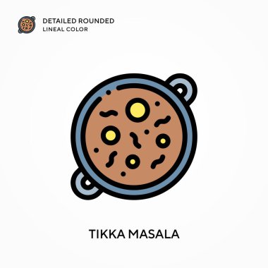 Tikka masala ayrıntılı yuvarlak çizgisel renk. Modern vektör illüstrasyon kavramları. Düzenlemesi ve kişiselleştirmesi kolay.
