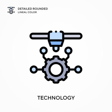 Teknoloji yuvarlak çizgi rengini detaylı olarak açıkladı. Modern vektör illüstrasyon kavramları. Düzenlemesi ve kişiselleştirmesi kolay.