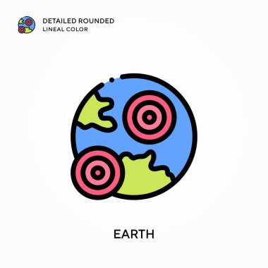 Dünya detaylı yuvarlak çizgisel renk. Modern vektör illüstrasyon kavramları. Düzenlemesi ve kişiselleştirmesi kolay.