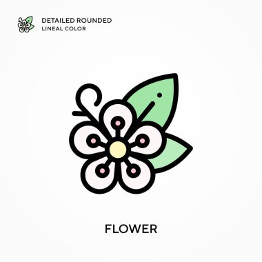 Çiçek detaylandırılmış yuvarlak çizgi rengi. Modern vektör illüstrasyon kavramları. Düzenlemesi ve kişiselleştirmesi kolay.