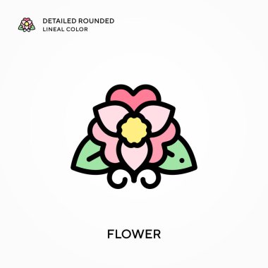 Çiçek detaylandırılmış yuvarlak çizgi rengi. Modern vektör illüstrasyon kavramları. Düzenlemesi ve kişiselleştirmesi kolay.