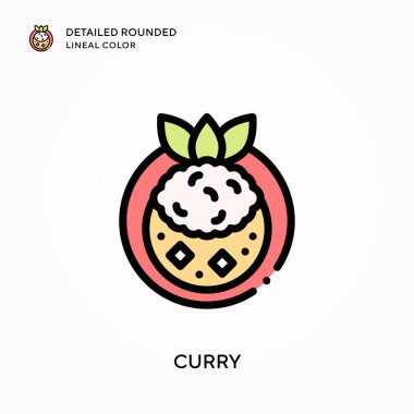 Curry ayrıntılı yuvarlak çizgisel renk. Modern vektör illüstrasyon kavramları. Düzenlemesi ve kişiselleştirmesi kolay.