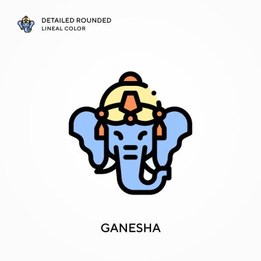 Ganesha ayrıntılı yuvarlak çizgisel renk. Modern vektör illüstrasyon kavramları. Düzenlemesi ve kişiselleştirmesi kolay.