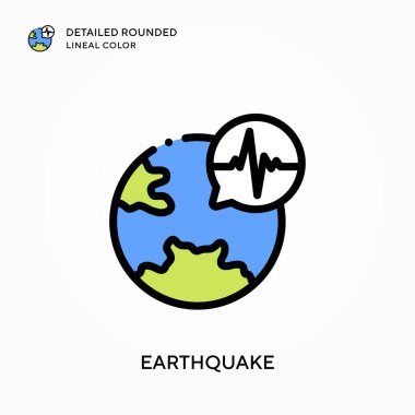Deprem yuvarlak çizgisel renkleri detaylı olarak açıkladı. Modern vektör illüstrasyon kavramları. Düzenlemesi ve kişiselleştirmesi kolay.