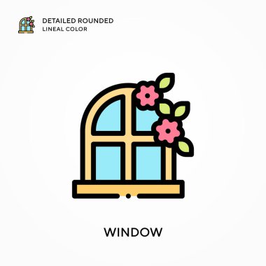 Pencere detaylı yuvarlak çizgisel renk. Modern vektör illüstrasyon kavramları. Düzenlemesi ve kişiselleştirmesi kolay.