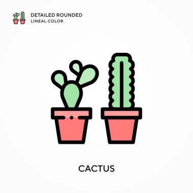 Kaktüs ayrıntılı yuvarlak çizgisel renk. Modern vektör illüstrasyon kavramları. Düzenlemesi ve kişiselleştirmesi kolay.