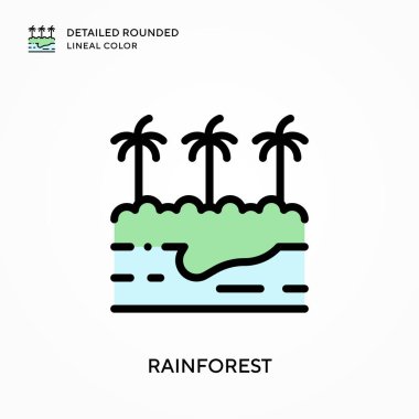 Yağmur ormanları yuvarlak çizgisel renkleri detaylı olarak açıklar. Modern vektör illüstrasyon kavramları. Düzenlemesi ve kişiselleştirmesi kolay.