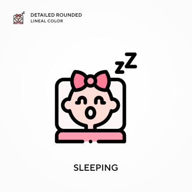 Uyurken ayrıntılı yuvarlak çizgisel renk. Modern vektör illüstrasyon kavramları. Düzenlemesi ve kişiselleştirmesi kolay.