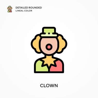 Palyaço ayrıntılı yuvarlak çizgisel renk. Modern vektör illüstrasyon kavramları. Düzenlemesi ve kişiselleştirmesi kolay.