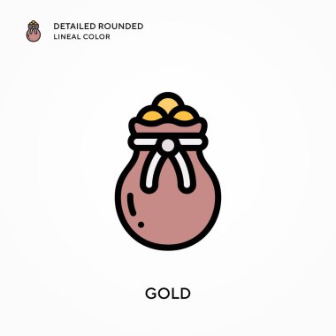 Altın sarısı yuvarlak çizgisel renk. Modern vektör illüstrasyon kavramları. Düzenlemesi ve kişiselleştirmesi kolay.