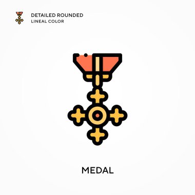 Madalya detaylı yuvarlak çizgisel renk. Modern vektör illüstrasyon kavramları. Düzenlemesi ve kişiselleştirmesi kolay.