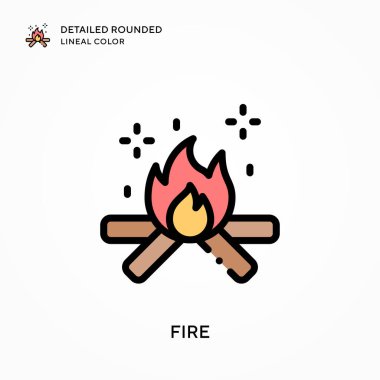 Ateş ayrıntılı yuvarlak çizgisel renk. Modern vektör illüstrasyon kavramları. Düzenlemesi ve kişiselleştirmesi kolay.