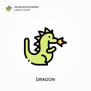 Ejderha ayrıntılı yuvarlak çizgi rengi. Modern vektör illüstrasyon kavramları. Düzenlemesi ve kişiselleştirmesi kolay.