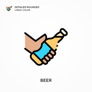 Bira detaylı yuvarlak çizgisel renk. Modern vektör illüstrasyon kavramları. Düzenlemesi ve kişiselleştirmesi kolay.