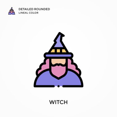 Cadı ayrıntılı yuvarlak çizgisel renk. Modern vektör illüstrasyon kavramları. Düzenlemesi ve kişiselleştirmesi kolay.