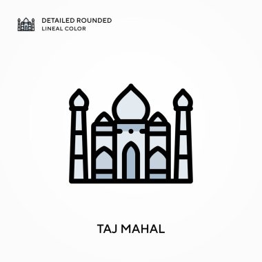 Taj Mahal yuvarlak çizgisel renkleri detaylı olarak anlattı. Modern vektör illüstrasyon kavramları. Düzenlemesi ve kişiselleştirmesi kolay.